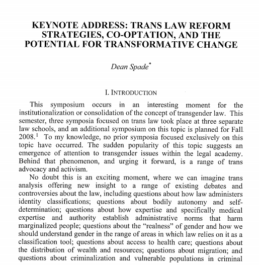 Trans Law Reform Strategies, Co-Optation, and the Potential for Transformative Change